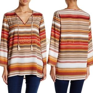 Karen Kane Boho Sunset Striped Split Neck Tunic EUC sz M